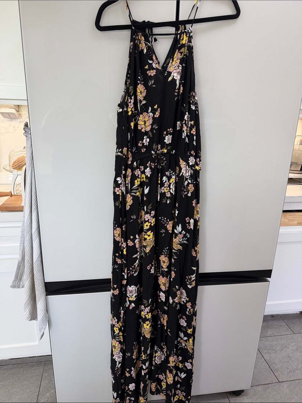 loralette Black Maxi Dress with Yellow and Pink Floral Print slits on both sides